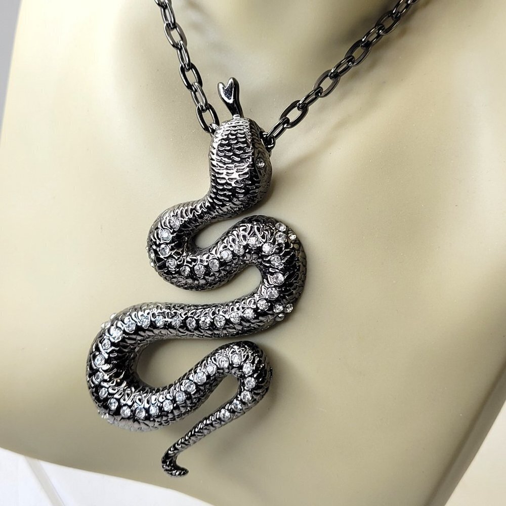 Anaconda Snake Necklace in Gunmetal Tone with crystals